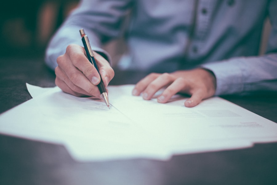 Documents being reviewed at a desk